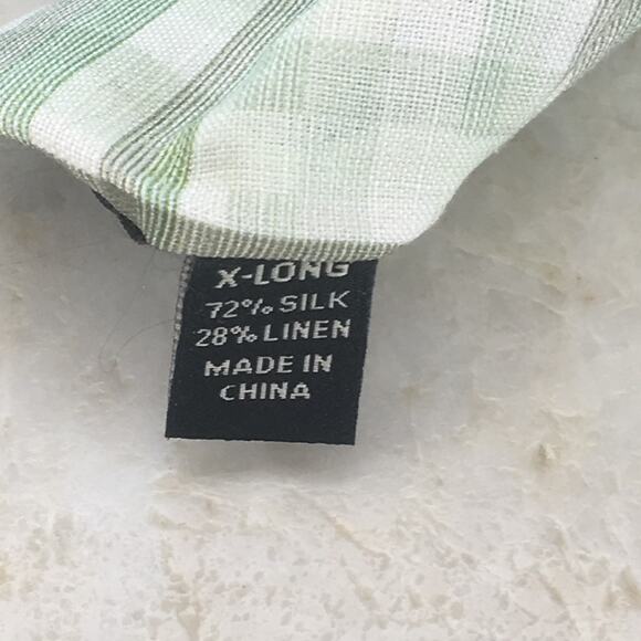 PRONTO UOMO GREEN CREAM PLAID SILK LINEN BLEND NECKTIE ( XL) - Picture 10 of 12
